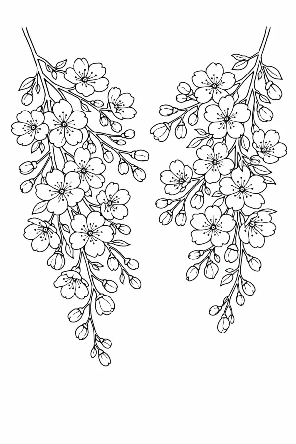 free cherry blossom coloring page printable sakura flowers japanese floral line art for adults aesthetic coloring