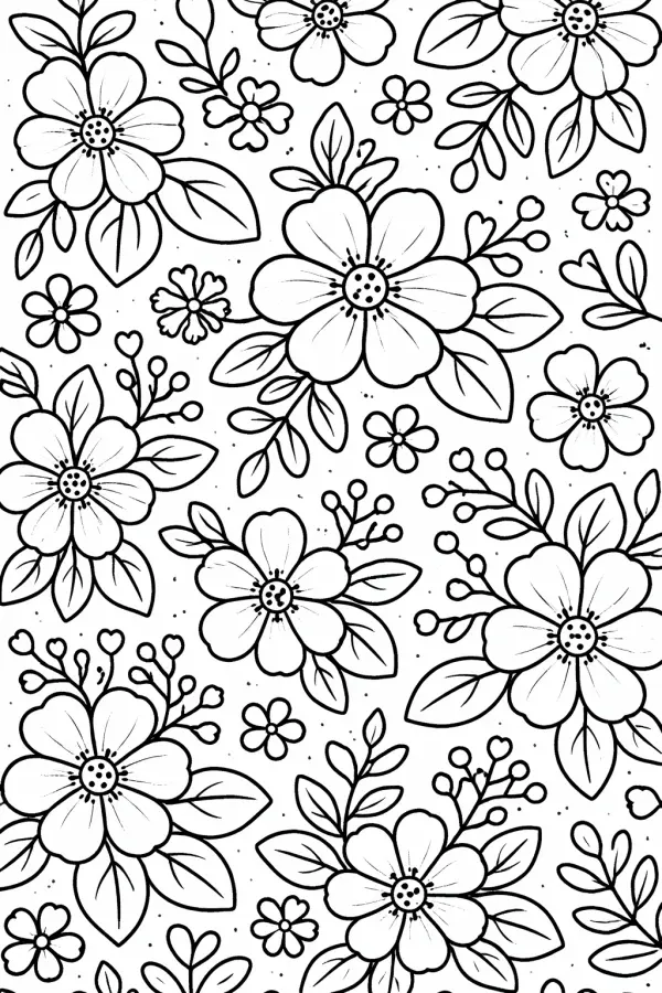 Soft floral pattern coloring page – free printable relaxing design for adults