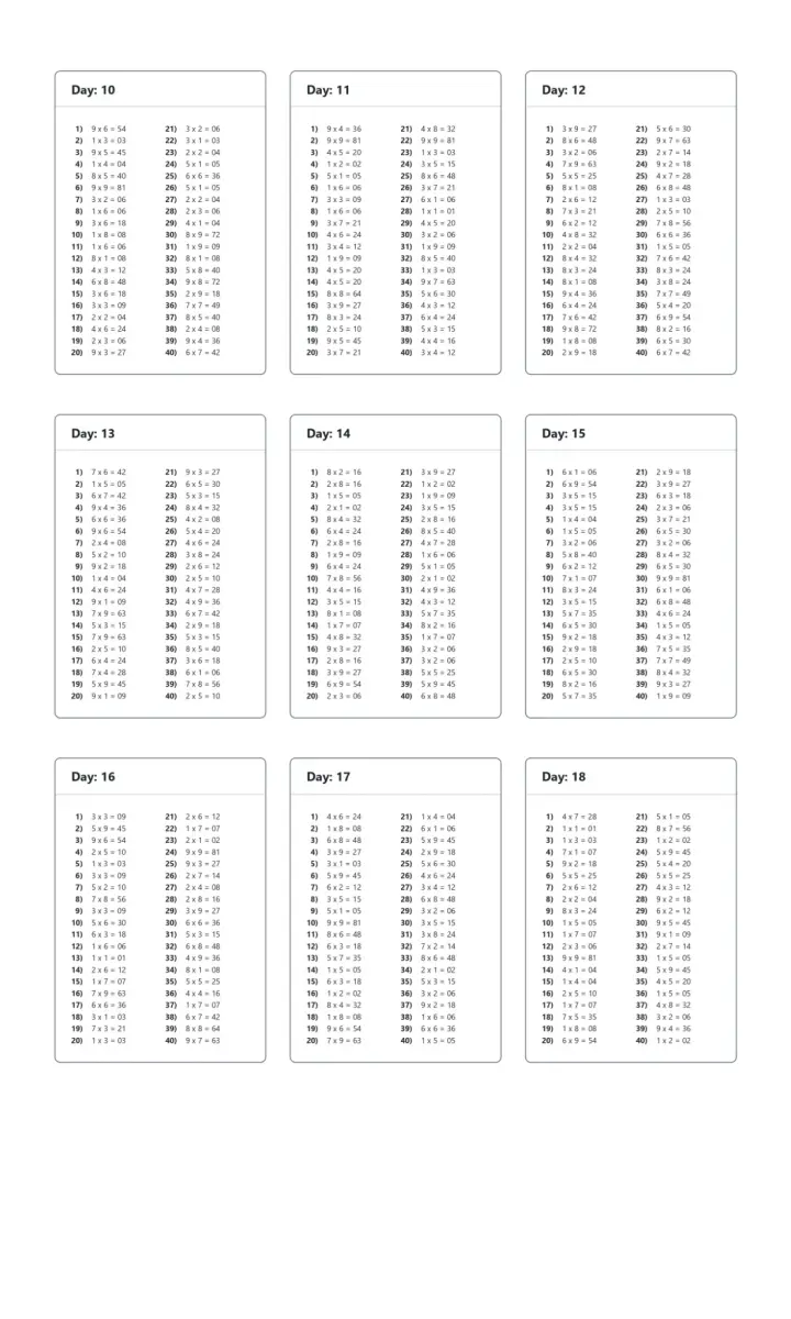 Answer key — grouped solutions to quickly check scores