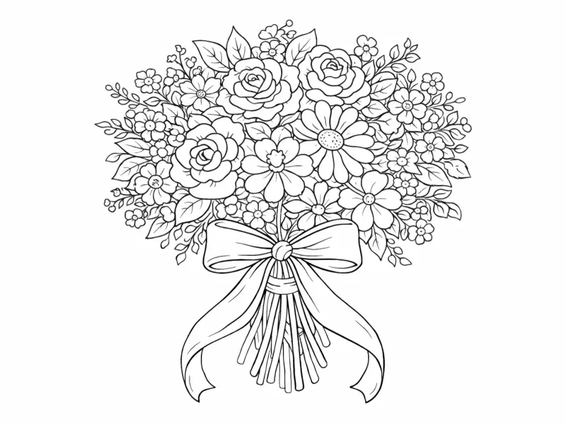 elegant floral bouquet coloring page for adults detailed botanical flower arrangement
