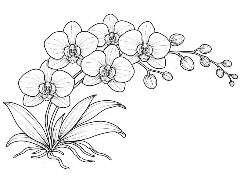 orchid bloom coloring page for adults elegant tropical orchid botanical illustration