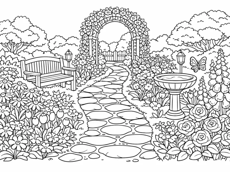 garden path with flowers coloring page for adults romantic flower garden scene