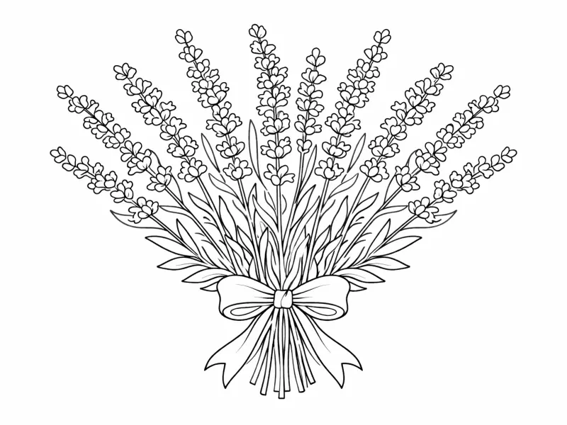 lavender stems botanical coloring page for adults relaxing floral line art