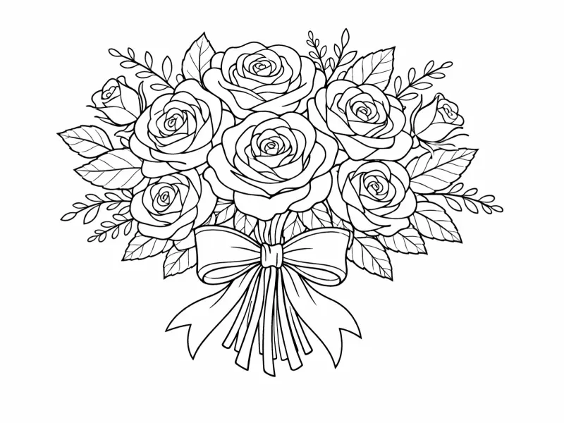 rose bouquet floral coloring page for adults detailed rose flowers botanical illustration