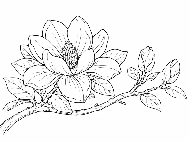 magnolia branch coloring page for adults elegant magnolia flower botanical art