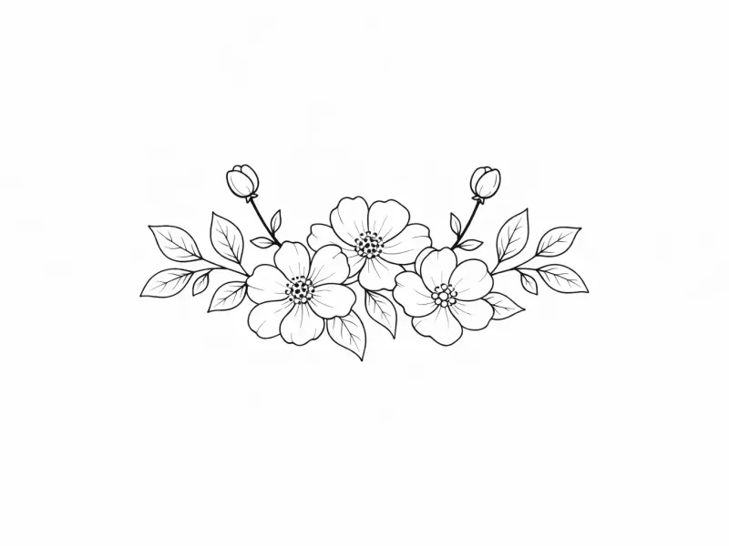 minimal flower composition coloring page for adults simple botanical floral design