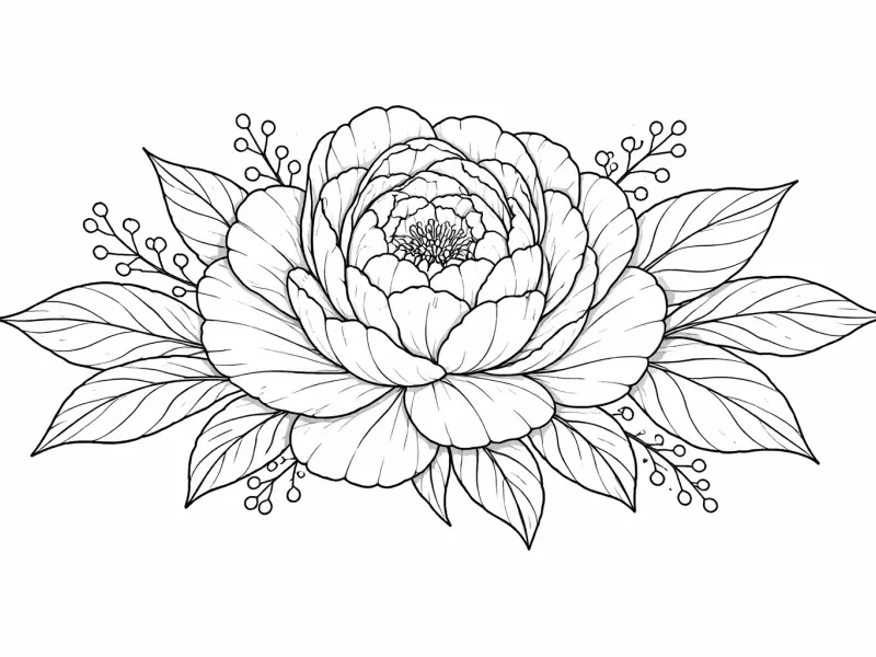 peony blossom coloring page for adults detailed layered peony petals botanical art
