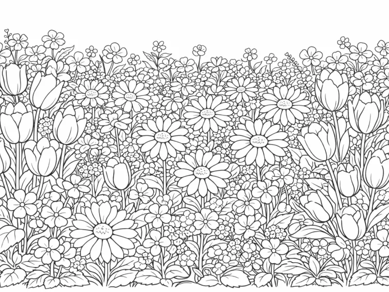 spring garden flowers coloring page for adults mixed spring floral illustration