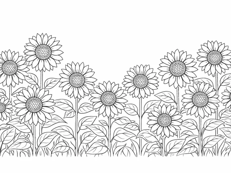 sunflower garden coloring page for adults large sunflower blooms botanical illustration