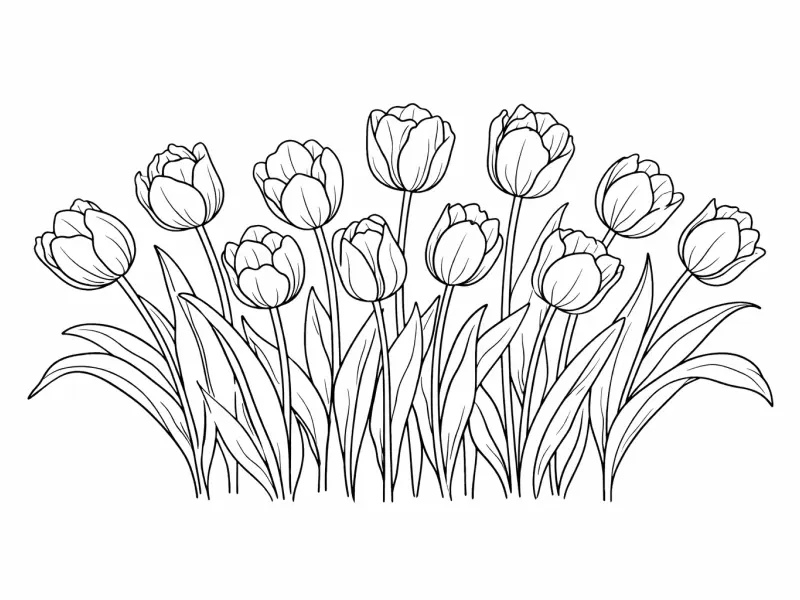 tulip arrangement coloring page for adults elegant spring tulip floral illustration
