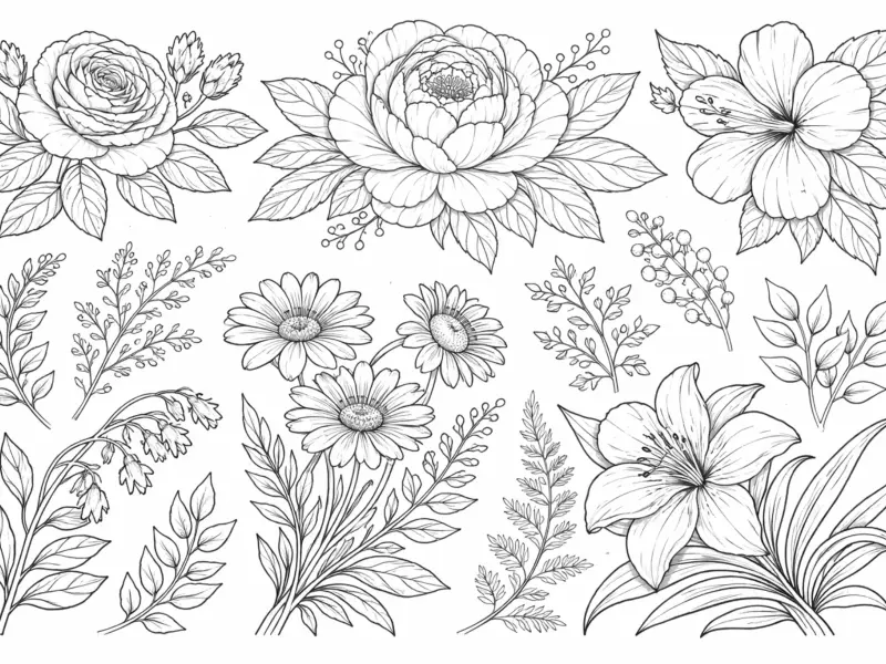 vintage botanical flower study coloring page for adults scientific floral illustration