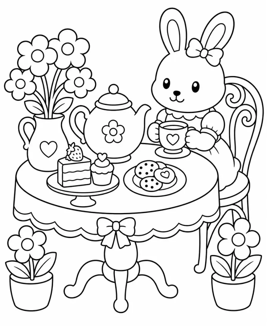 Bear baking cookies relaxing coloring page for adults printable PDF