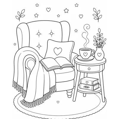 Cozy chair coloring page for relaxation