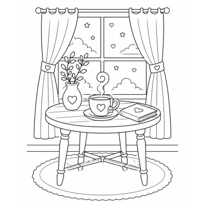 Cozy window coffee coloring page calm morning