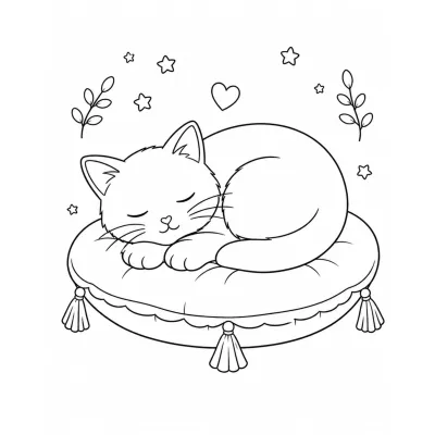 Cute sleeping cat coloring page stress relief