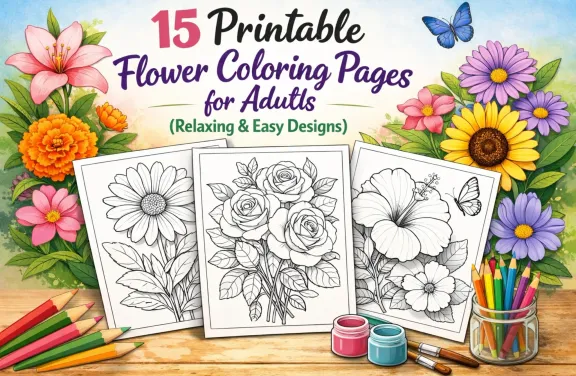 Fifteen easy printable flower coloring pages for adults