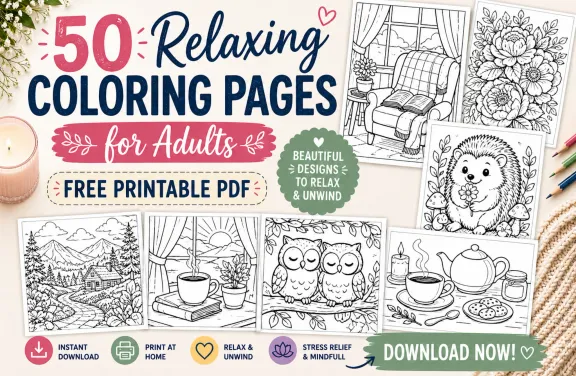 Collection of 50 relaxing printable coloring pages for adults