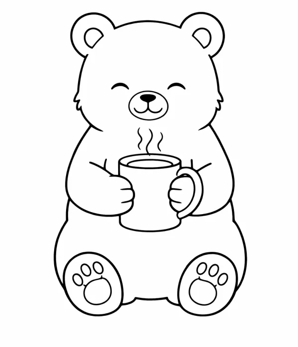 cozy coloring pages for adults bear holding mug printable relaxing design