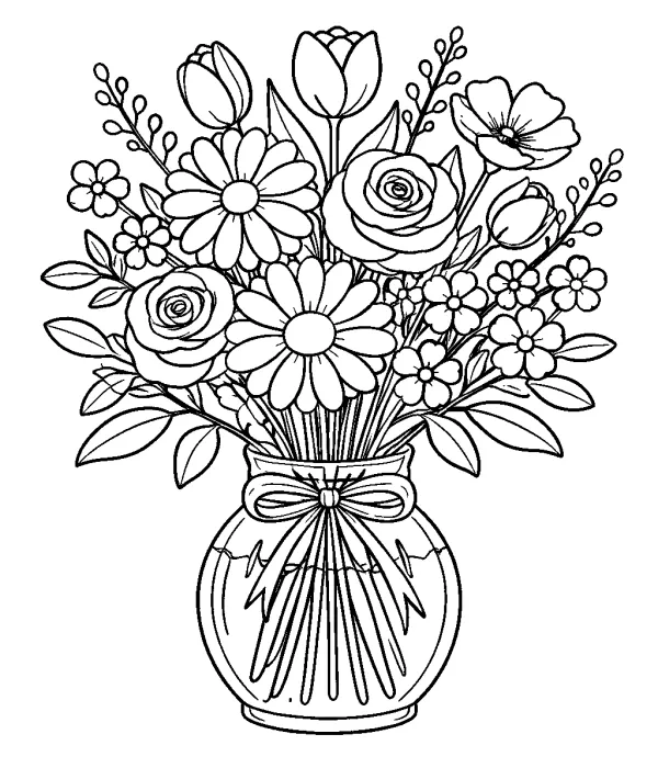 cozy coloring pages for adults garden flowers in vase printable nature design