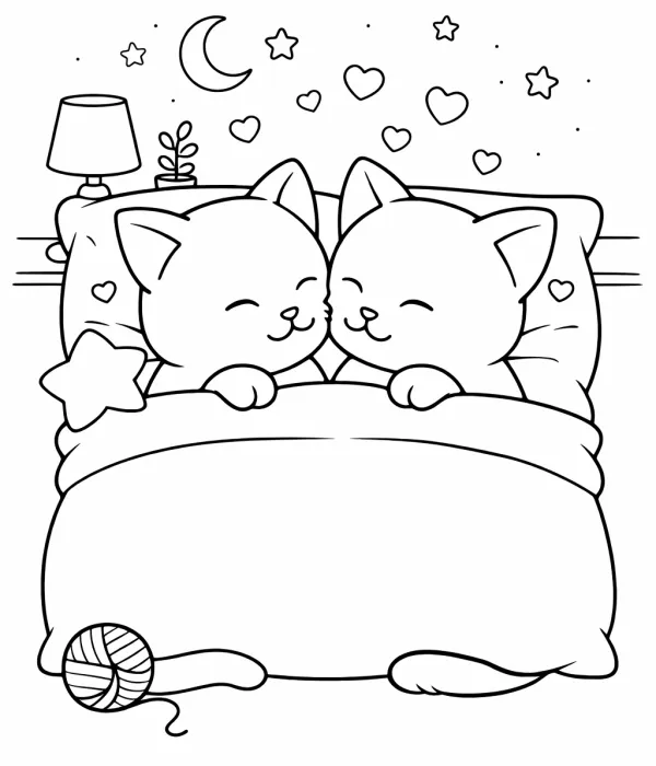 cozy coloring pages for adults two kittens sharing pillow printable relaxing design