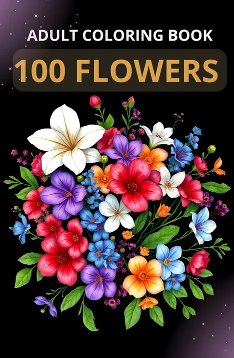 100 Flowers Adult Coloring Book for stress relief