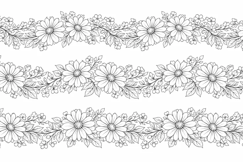 daisy chain floral pattern coloring page for adults repeating daisy flowers design