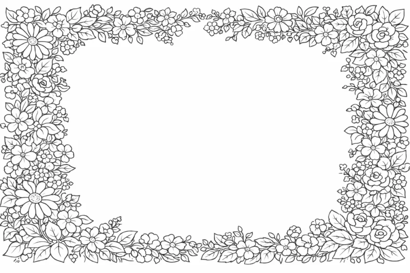 floral border frame coloring page for adults decorative botanical flower border