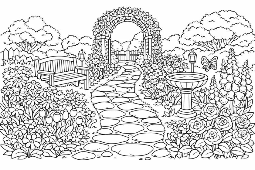 garden path with flowers coloring page for adults romantic flower garden scene