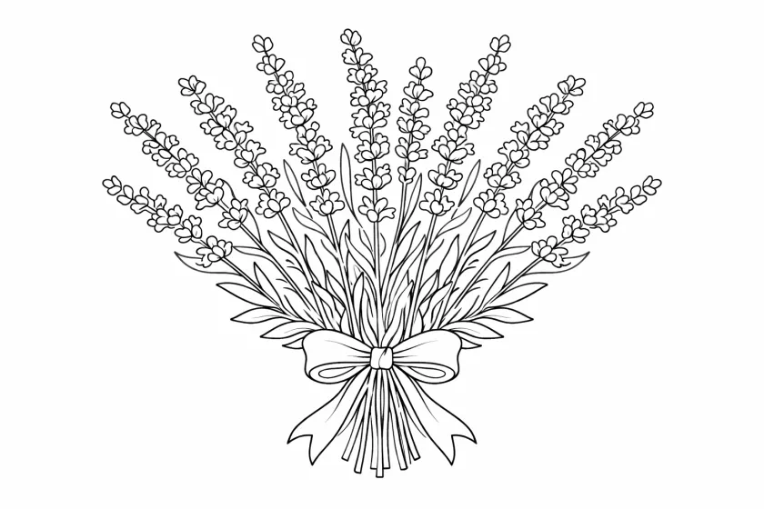 lavender stems botanical coloring page for adults relaxing floral line art