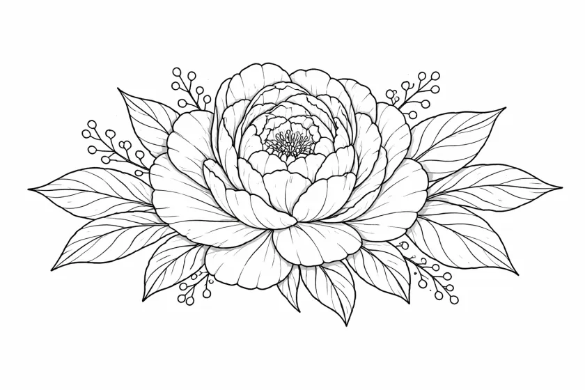 peony blossom coloring page for adults detailed layered peony petals botanical art