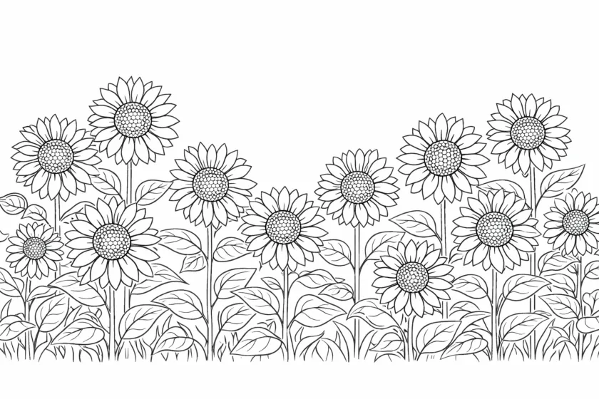 sunflower garden coloring page for adults large sunflower blooms botanical illustration
