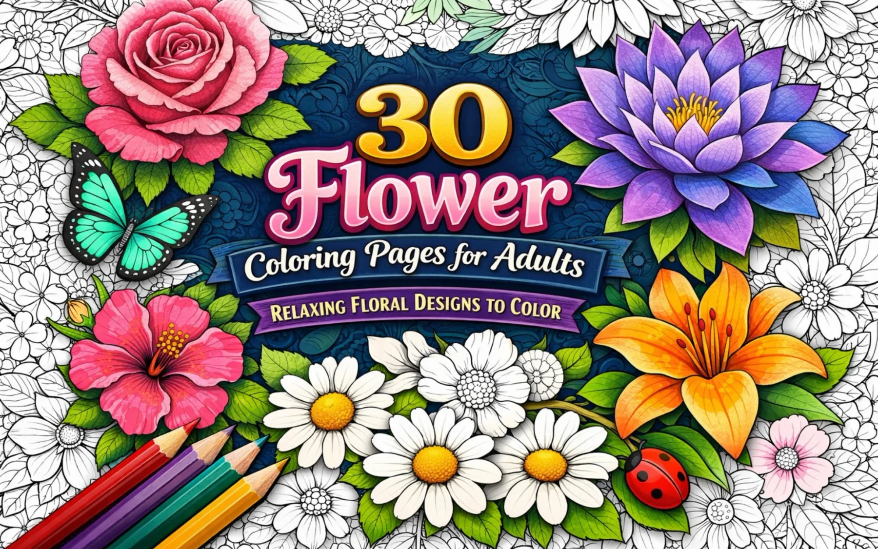 30 flower coloring pages for adults relaxing floral designs printable botanical illustrations