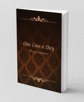 One Line a Day journal cover — brown vintage pattern with gold flourishes