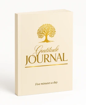 5-Minute Gratitude Journal cover — cream with golden tree