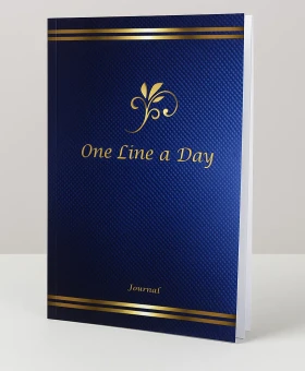 One Line a Day cover — navy blue with gold accents and classic motif