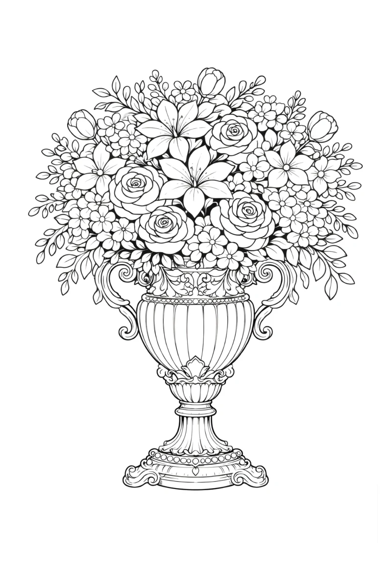elegant flower vase coloring page printable