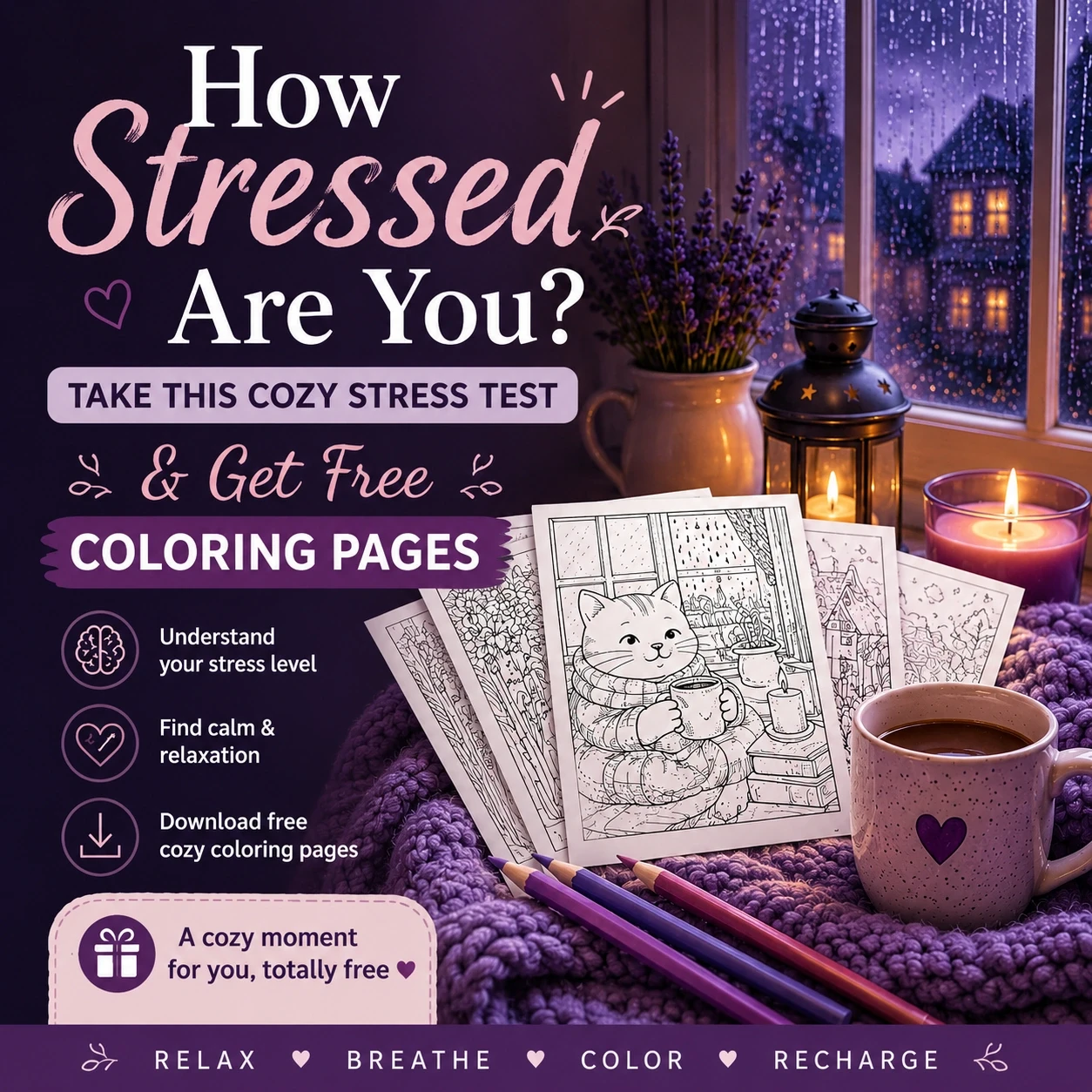 Cozy coloring book for relaxation and stress relief