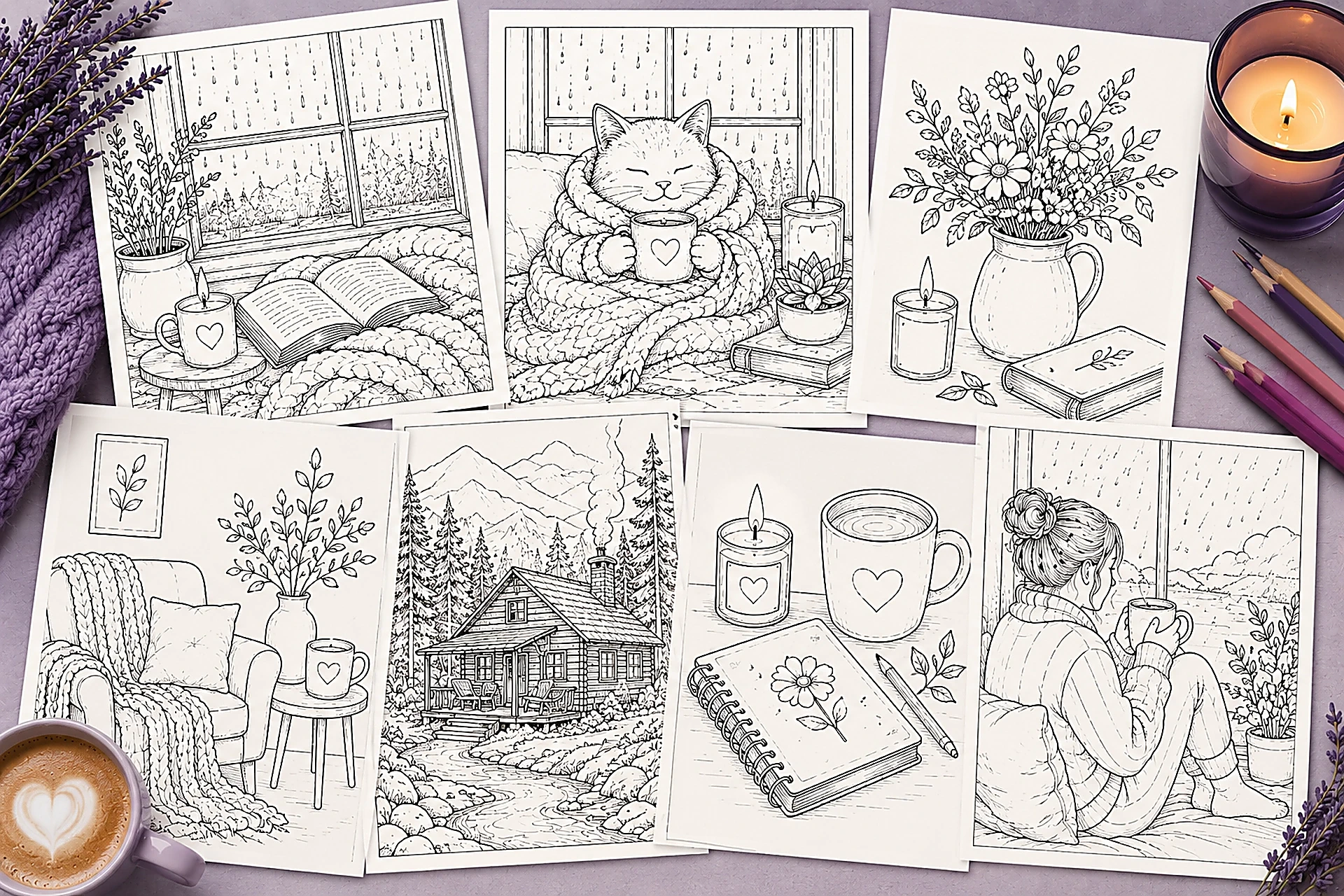 Relaxing coloring book pages for stress relief and mindfulness