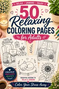 50 relaxing coloring pages for adults printable PDF book cover