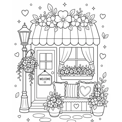 Cozy cottage coloring page printable