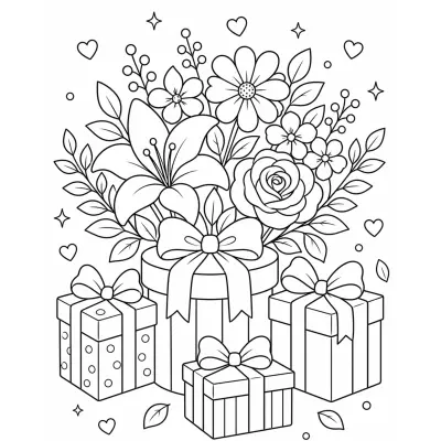 Floral bouquet coloring page for adults