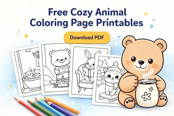 free cozy coloring pages printable PDF preview for adults relaxation stress relief