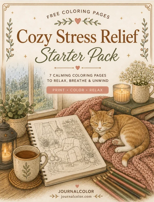 Cozy Stress Relief Starter Pack printable PDF coloring pages