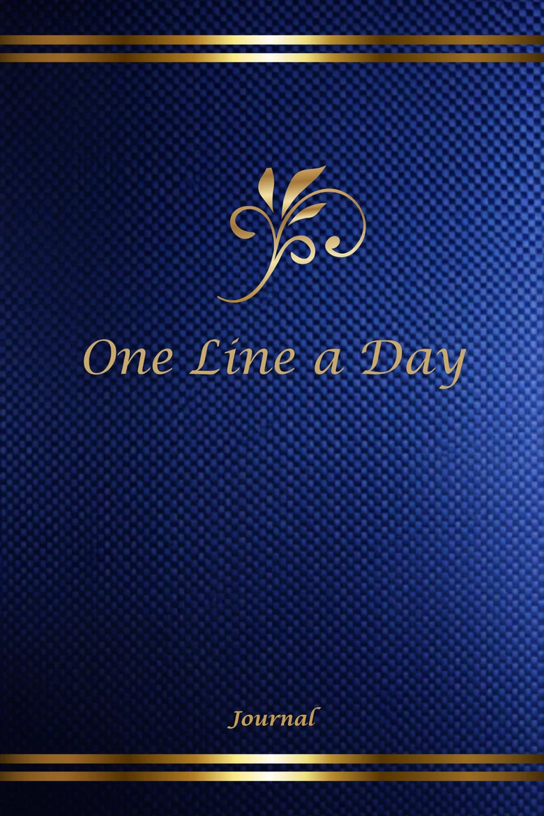 One Line a Day Journal — navy blue carbon-texture cover with elegant gold flourishes and title in metallic style